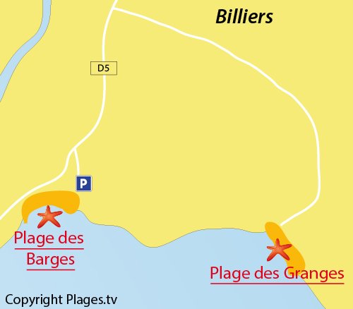 Carte de la plage des Grandes à Billiers