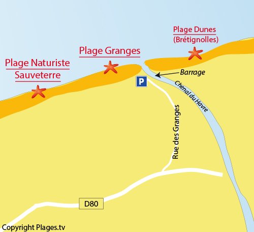 Map of Granges Beach in Olonne sur Mer