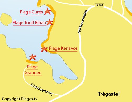 Map of Grannec Beach in Trégastel