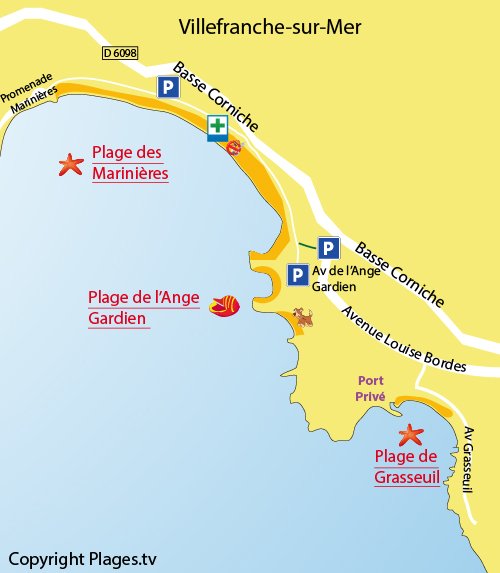 Map of the Grasseuil Beach in Villefranche sur Mer