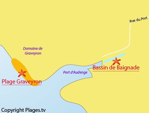 Carte de la plage de Graveyron à Audenge