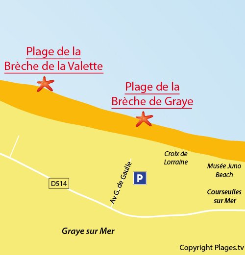 Map of Brèche de Graye Beach in Graye sur Mer