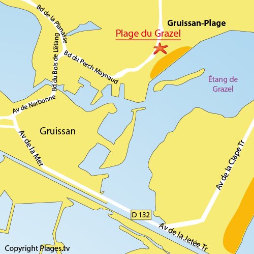 Plan de la plage du Grazel à Gruissan