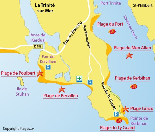 Map of Grazu Beach in La Trinité sur Mer