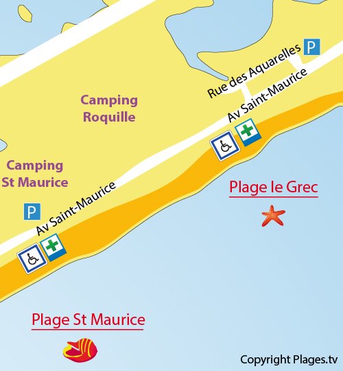 Carte plage le Grec à Palavas les Flots