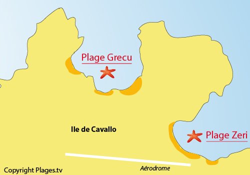 Carte de la plage de Grecu sur l'ile de Cavallo - Archipel Lavezzi