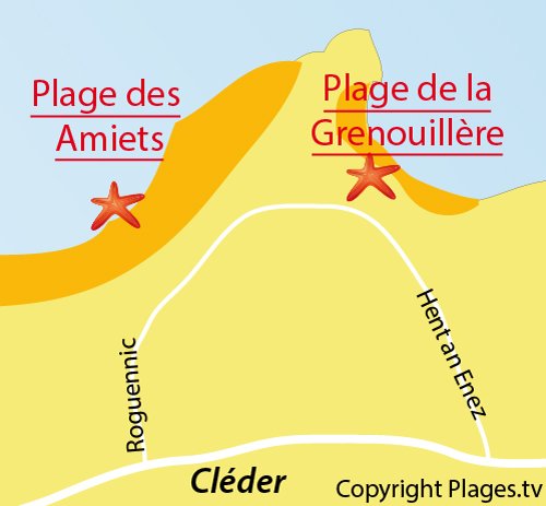 Map of Grenouillère Beach in Cléder