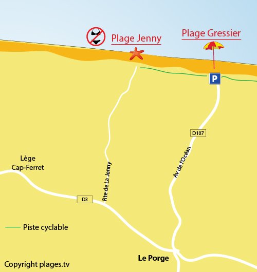 Map of Gressier Beach in Le Porge - France