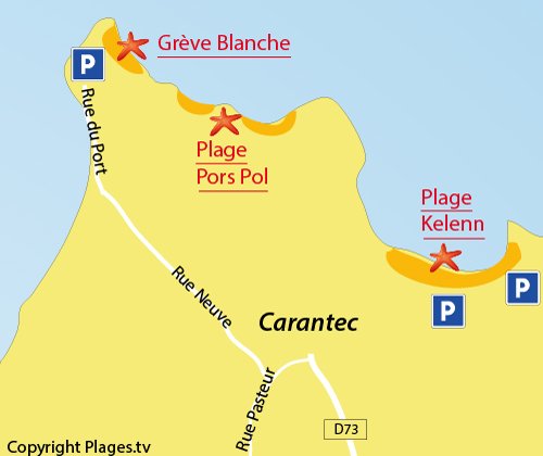 Map of Grève Blanche Beach in Carantec