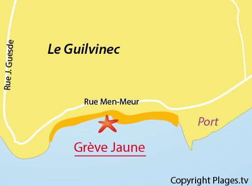 Carte de la plage de la Grève Jaune à Guilvinec