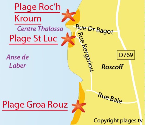 Map of Groa Rouz beach in Roscoff