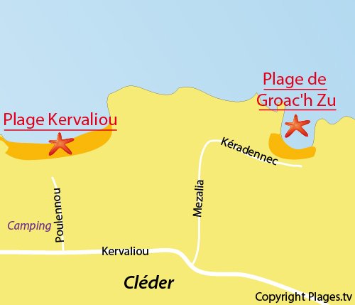 Carte de la plage de Groac'h Zu à Cléder