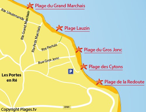 Carte de la plage du Gros Jonc aux Portes en Ré