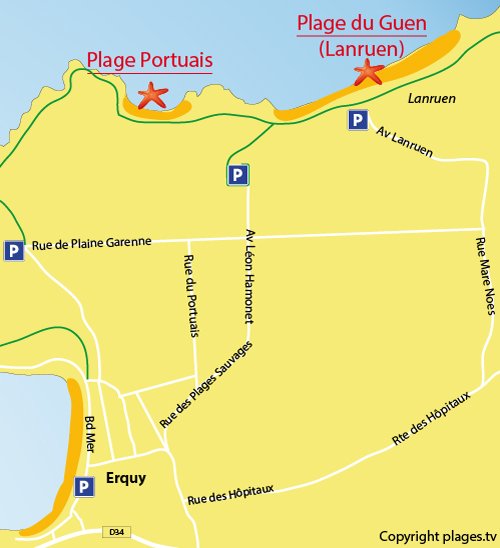 Map of Guen - Lanruen Beach in Erquy