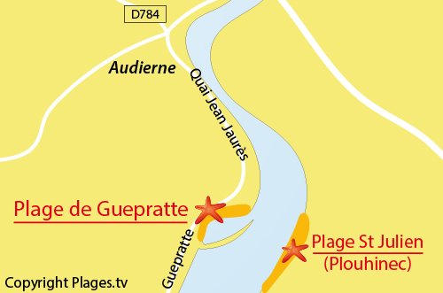 Carte de la plage de Guepratte à Audierne