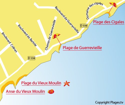 Carte de la plage de Guerrevieille à Grimaud