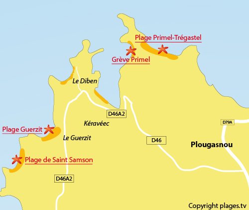 Carte de la plage du Guerzit à Plougasnou