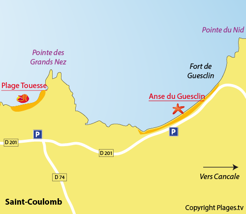 Map of the Guesclin Beach in Saint Coulomb