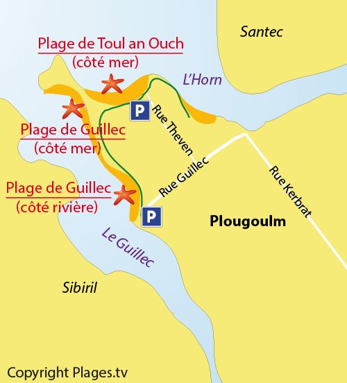 Carte de la plage du Guillec de Plougoulm - Bretagne