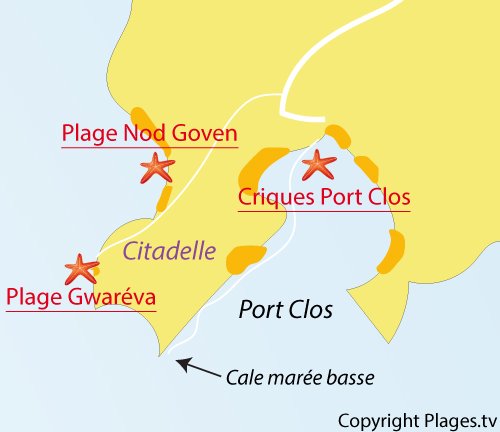 Carte de la plage de Gwaréva sur l'ile de Bréhat