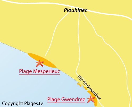 Carte de la plage de Gwendrez à Plouhinec