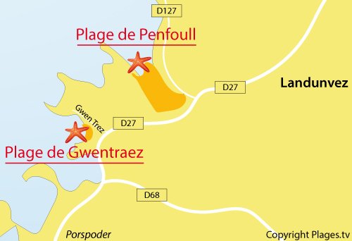 Carte de la plage de Gwentraez à Landunvez