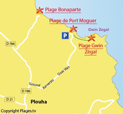 Carte de la plage de Gwin Zegal à Plouha