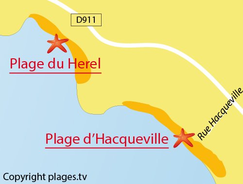 Map of Hacqueville Beach in Granville