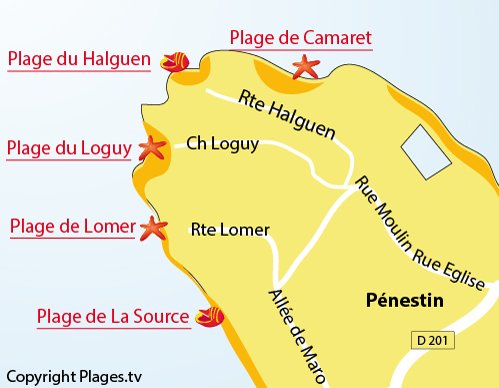 Carte de la plage d'Halguen à Pénestin