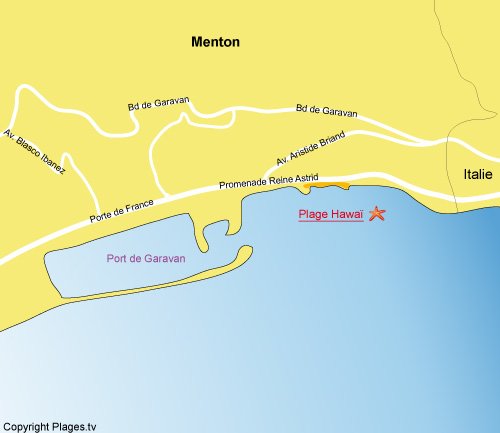 Carte de la plage Hawai à Menton