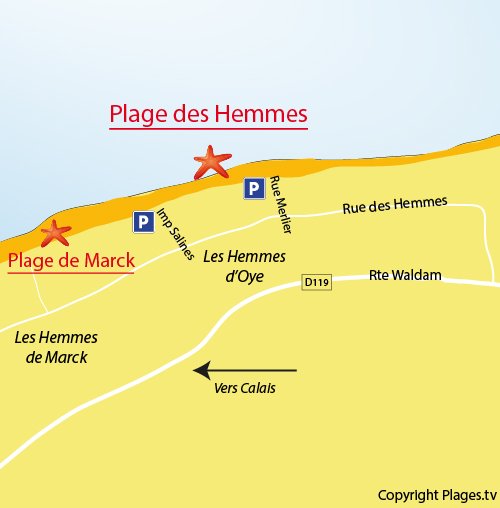 Carte de la plage des Hemmes à Oye-Plage