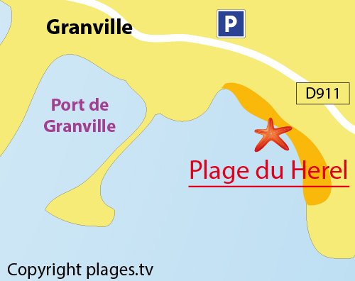 Map of Herel Beach in Granville