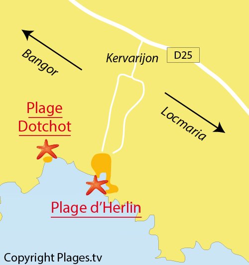 Map of Herlin Beach in Belle Ile en Mer in France