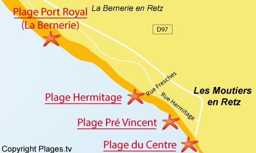 Carte de la plage de l'Hermitage à Les Moutiers en Retz