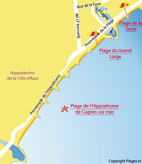 Carte de la plage de l'hippodrome à Cagnes Sur Mer