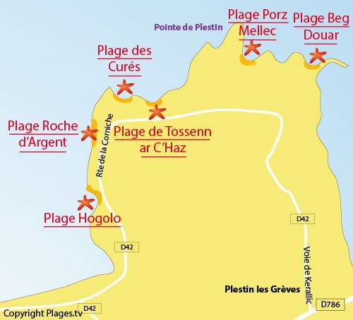 Carte de la plage du Hogolo de Plestin les Grèves