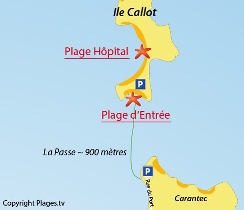 Carte de la plage de l'hopital sur l'ile de Callot - Carantec