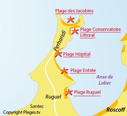 Carte de la plage de l'Hopital de Roscoff