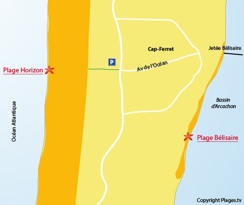 Mappa della Spiaggia dell'Horizon a Cap Ferret