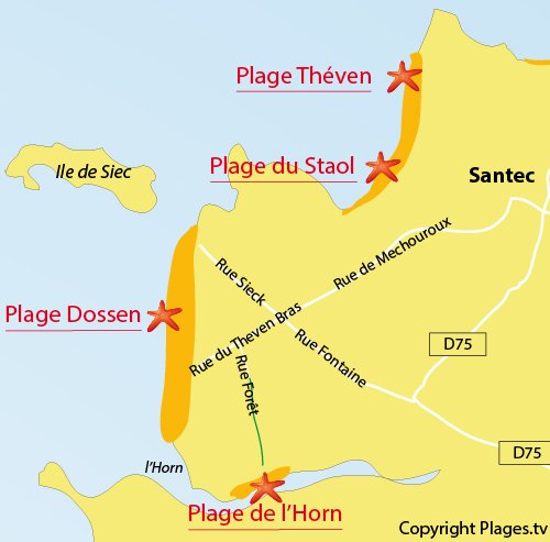 Map of Horn Beach in Santec