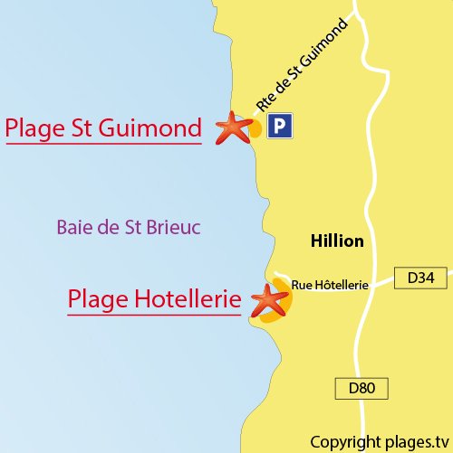 Carte de la plage de l'Hôtellerie à Hillion