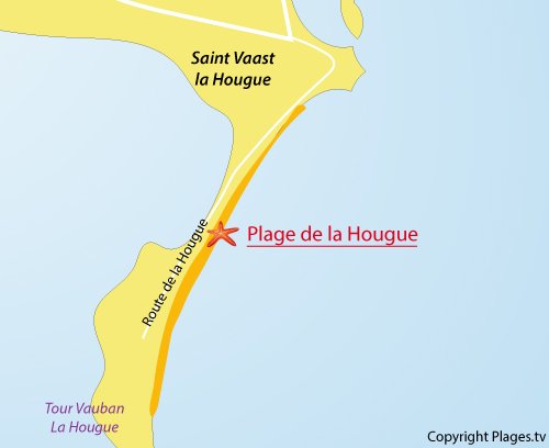 Carte de la plage de la Hougue à Saint Vaast la Hougue