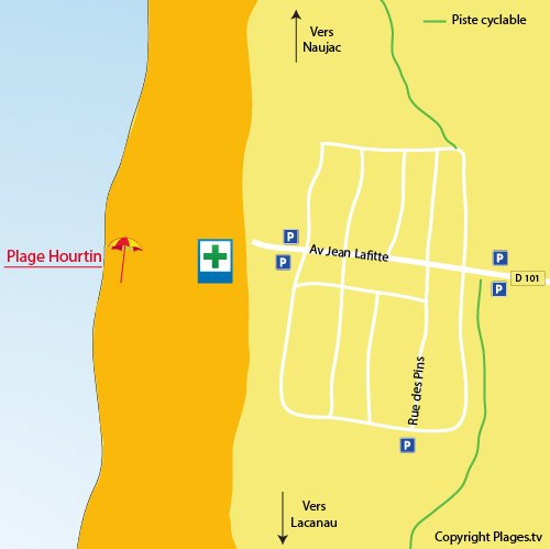 Carte de la plage océane d'Hourtin