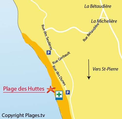 Map of Huttes beach in St Denis d'Oléron