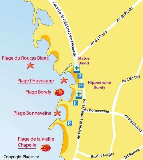 Map of Huveaune Beach in Marseille