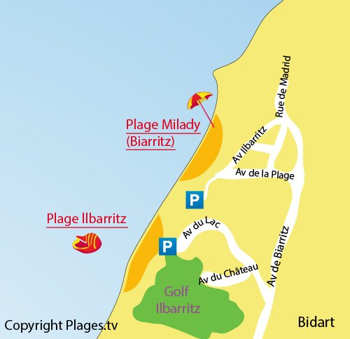 Map of Ilbarritz Beach in Bidart