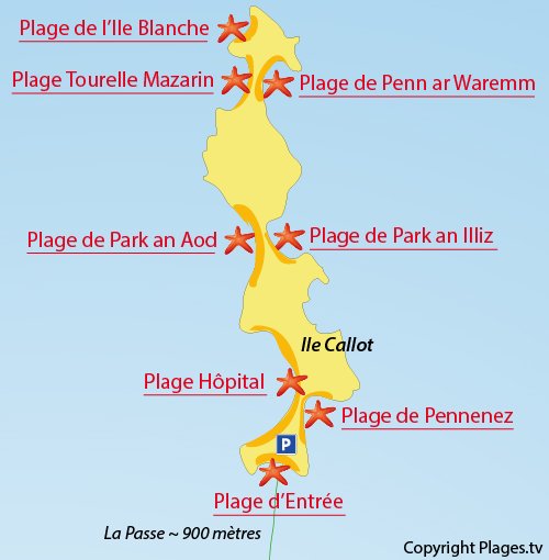 Map of Ile Blanche Beach - Callot island - Carantec