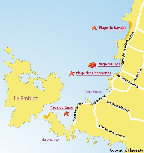 Map of Gaou beach in Six Fours les Plages