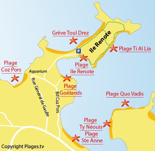 Carte de la plage sur l'Ile Renote - Trégastel