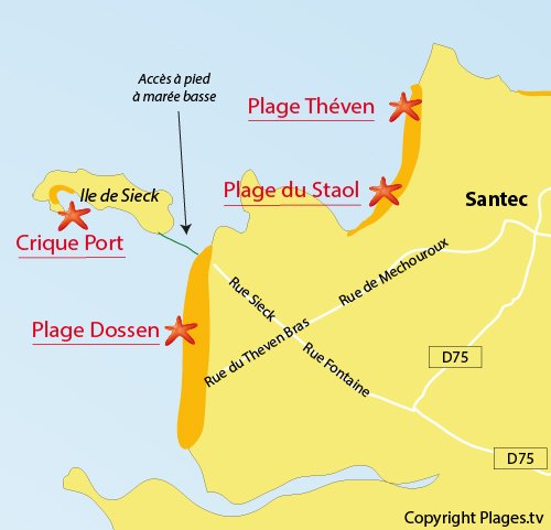 Carte de la plage sur l'ile de Sieck à Santec